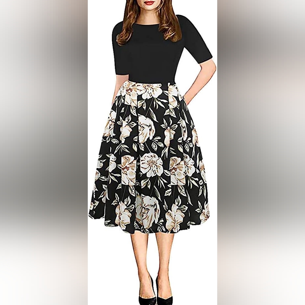 Oxiuly Fashion Midi Floral Dress  Size Large NWOT